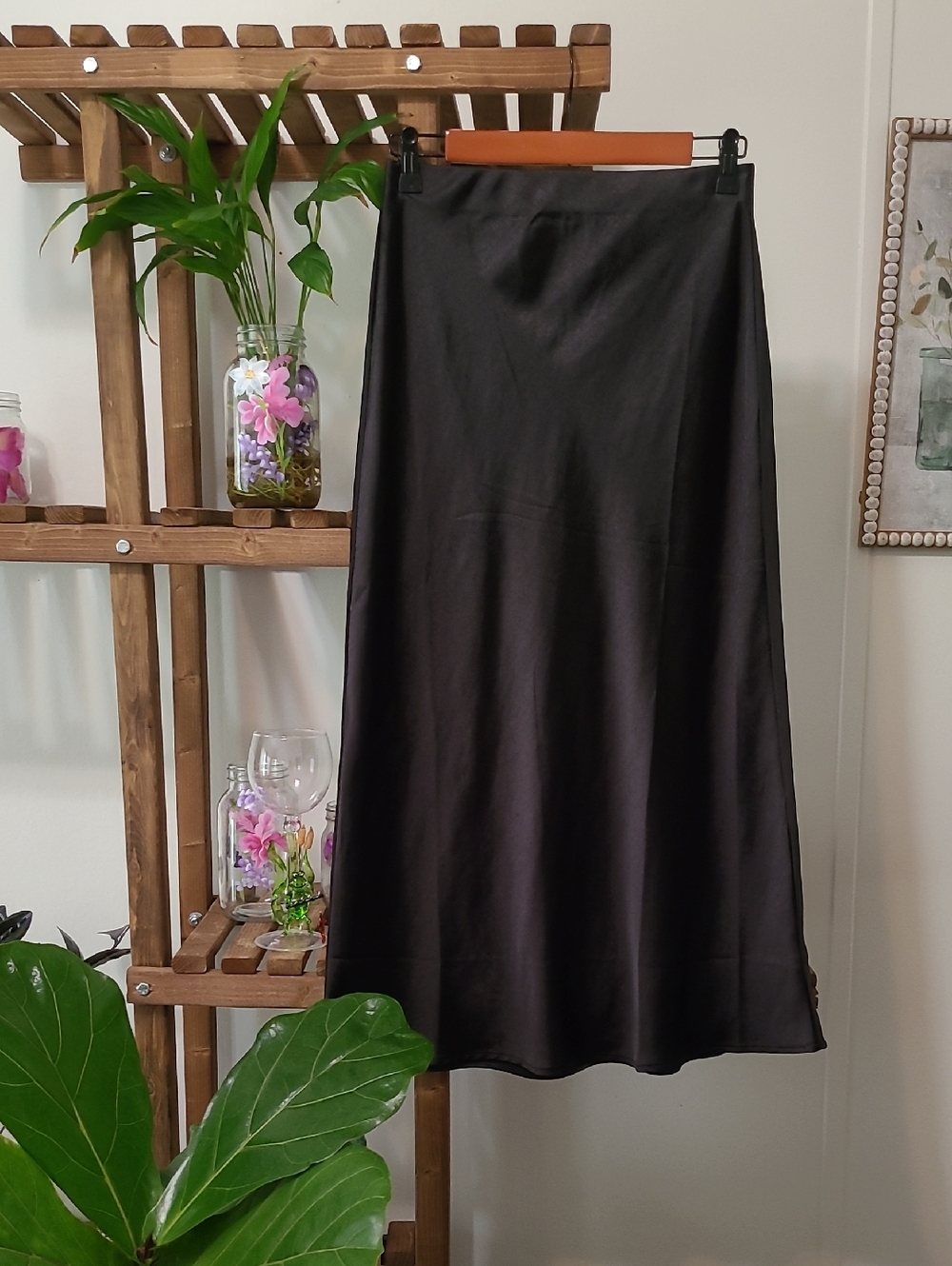 Black Satin Midi Skirt